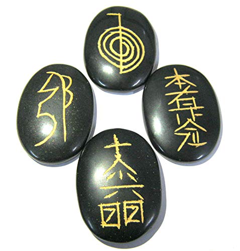 crystalmiracle Usui - Juego de símbolos de reiki tallados de ágata negra, cristal curativo, para...