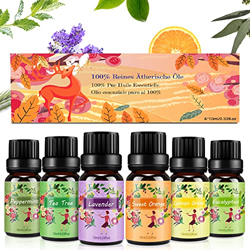 Set de Aceites Esenciales para Difusor,100% Natural Puro Aromaterapia Aceite Aromático,6 x 10 ml...